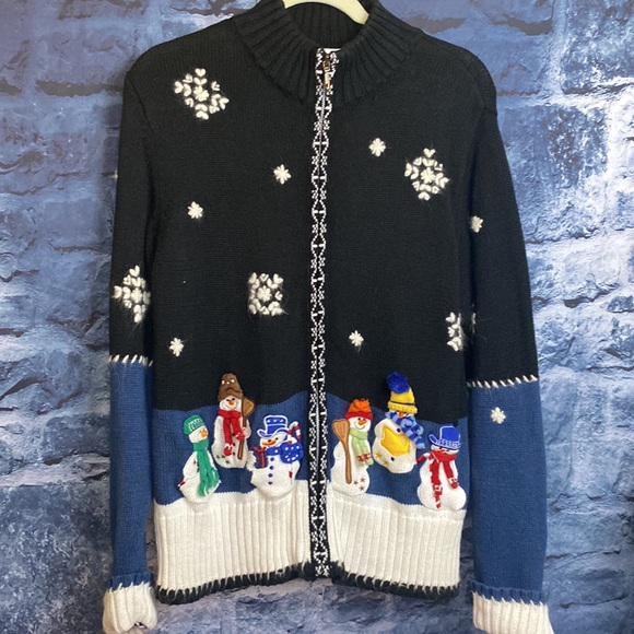 Christmas Snowman Colorblock Fuzzy Snowflake Sweater - Picture 14 of 14